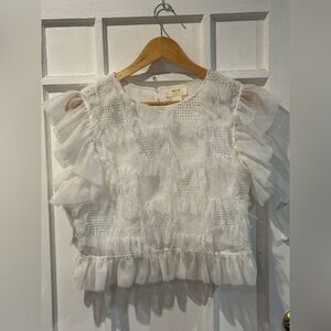 Anthropologie Sheer White Textured Blouse